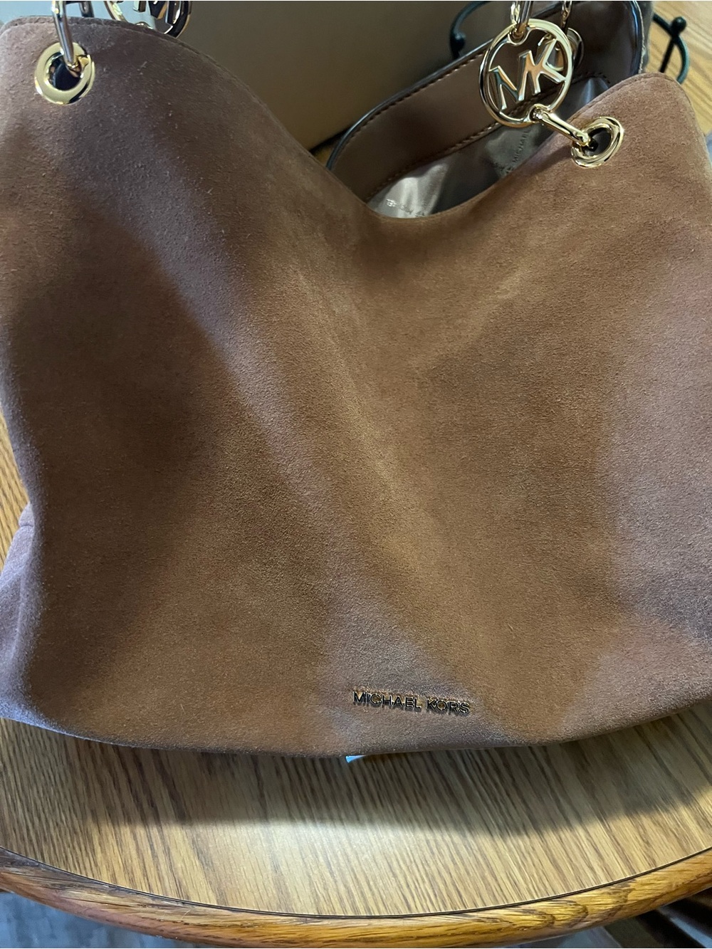 Michael Kors Suede Hobo Bag in Brown with Gold Hardware